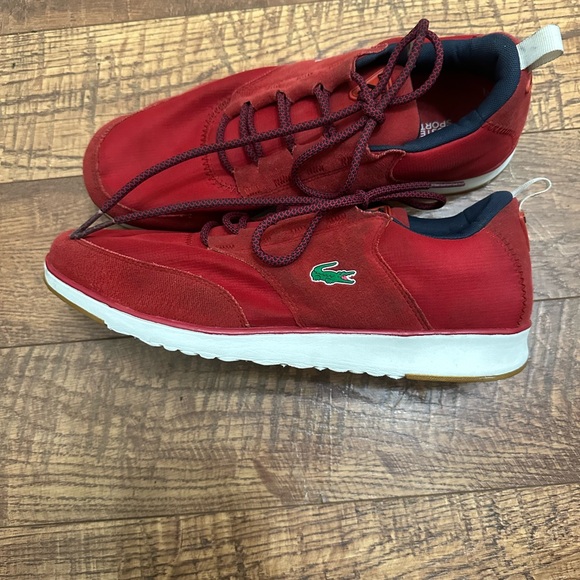 Lacoste Red suede and canvas Sneakers with White Sole size 11 - Picture 2 of 9